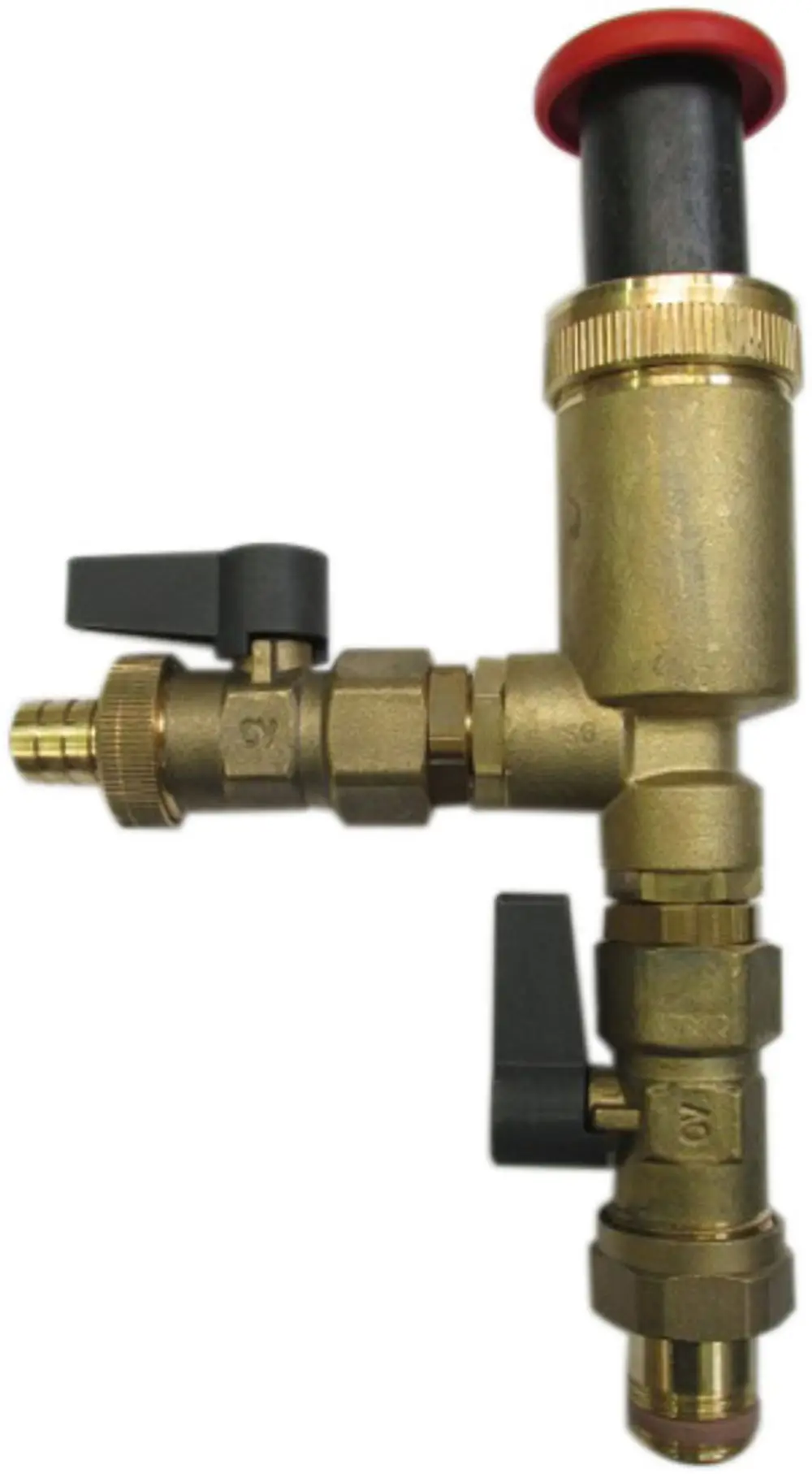 Bronze-Füllpumpe mit zwei Ventilen und einem Druckkopf, zur Verwendung in Solaranlagen. Produkt von Bosch, zur Förderung von Flüssigkeiten mit bis zu 3 bar Druck.